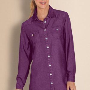 Soft Surroundings Purple Long Sleeve Button Up Tencel Tunic Blouse Medium